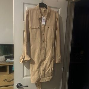 Michael Kors Tan Button-Front Trench Dress